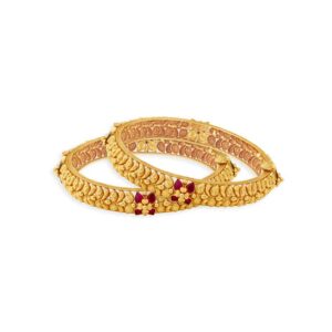 Floral Leaf Motif Ornate Gold Bangle