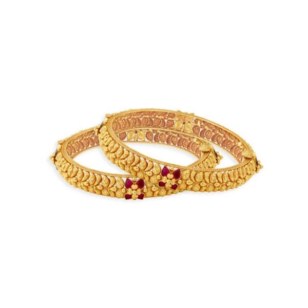 Floral Leaf Motif Ornate Gold Bangle